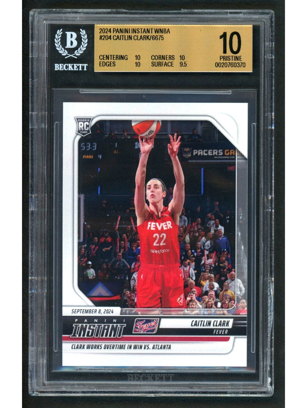 2024-25 Panini Instant WNBA Caitlin Clark #204 Rookie Card (RC) BGS 10 Pristine